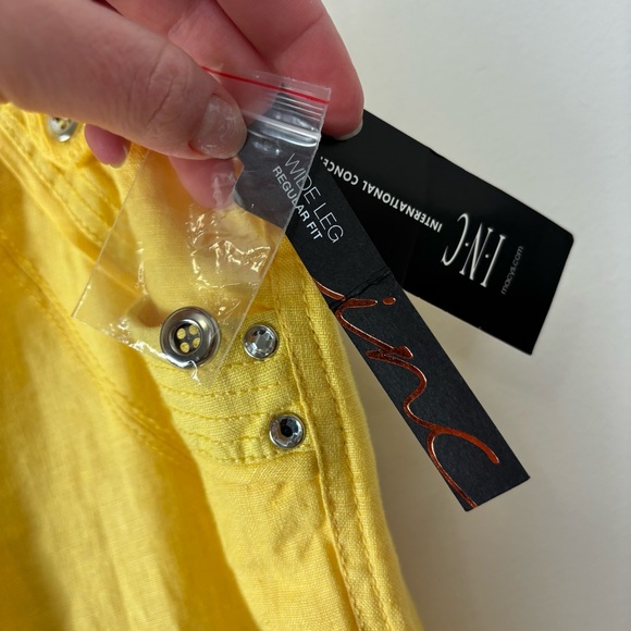 INC International Concepts Yellow Wide Leg Pants with Drawstring Waist - Picture 5 of 9